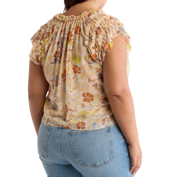 NWT Joie Silk top “Tezza” in apricot with flower prints size 2X - Picture 2 of 11